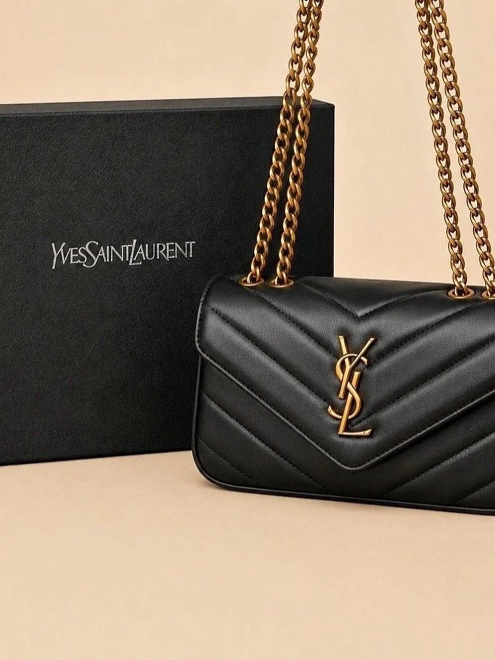Yves Saint Laurent Small Loulou Chain Bag in Matelassé Leather Black